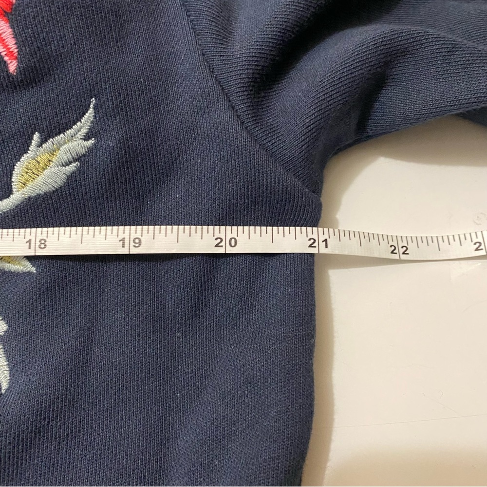 Floral Embroidery Navy Blue Boho Long Sleeves Sweatshirt Hooded Jackets, S - Picture 16 of 16